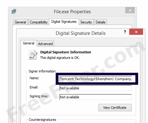 Screenshot of the Tencent Technology(Shenzhen) Company Limited certificate